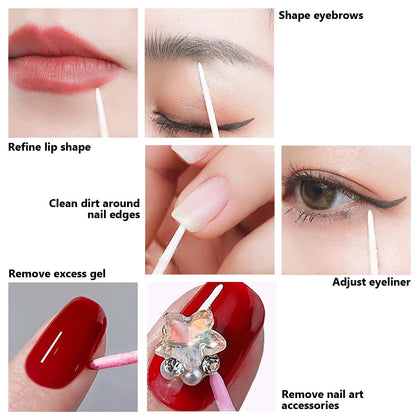 100Pcs Double-Ended Cotton Swabs Fine Pointed Tips for Nail Art Makeup
