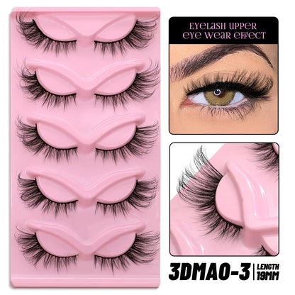 GROINNEYA 5 pairs Cat Eye Lashes Faux Mink Eyelashes Clear Band Lashes Natural Look Wispy Mink Eyelashes Full Strip Lashes