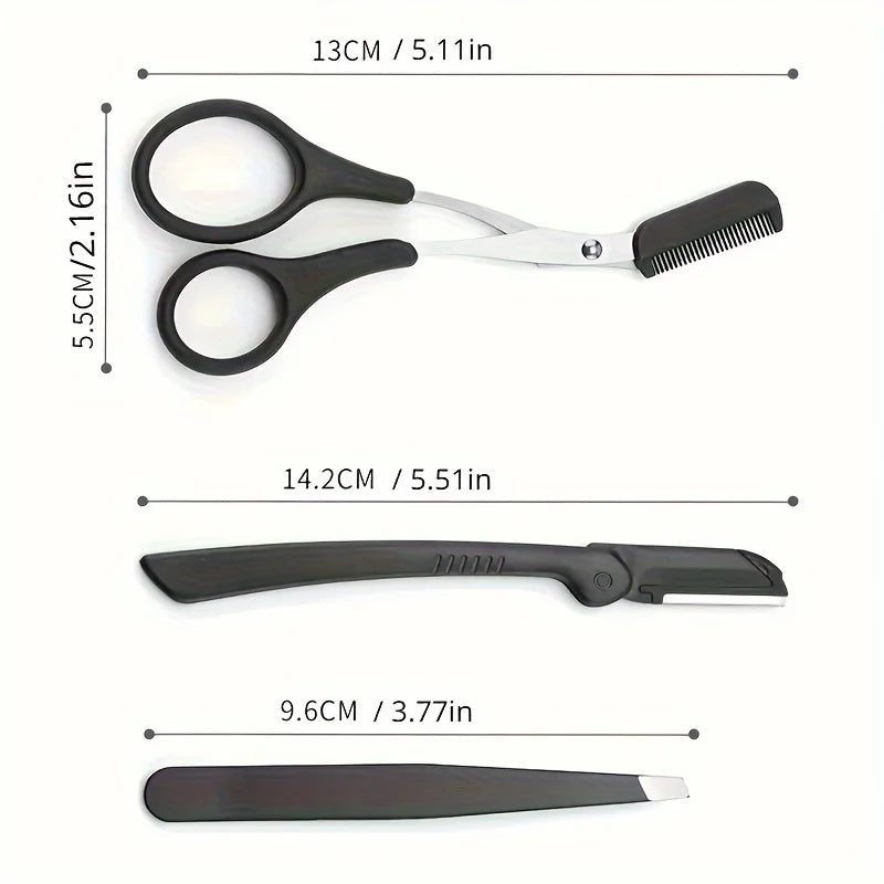 3pcs Set Eyebrow Kit For Women And Men Stainless Steel Eyebrow