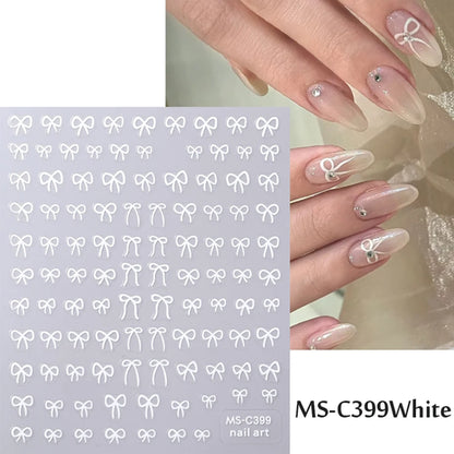 1/2pcs Black White Pink Mini Bowknot Design Nail Art Sticker Self
