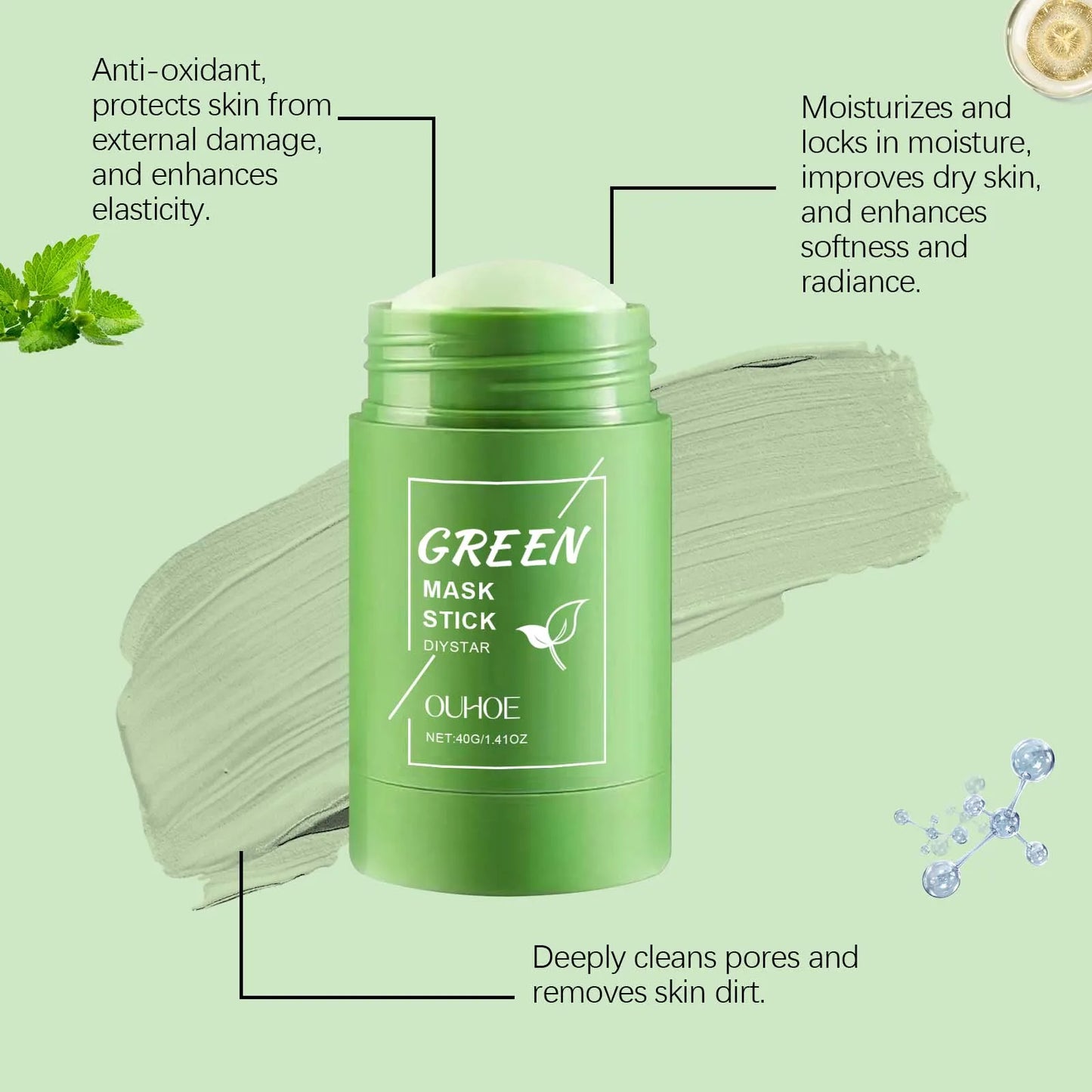 1~5PCS Green Tea Clay Stick For Face Green Mask Stick Smear Acne