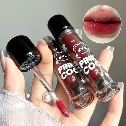 PINKCOCO Bear Doodle Mirror Lip Glaze — Long-Lasting Shiny Lip Gloss,