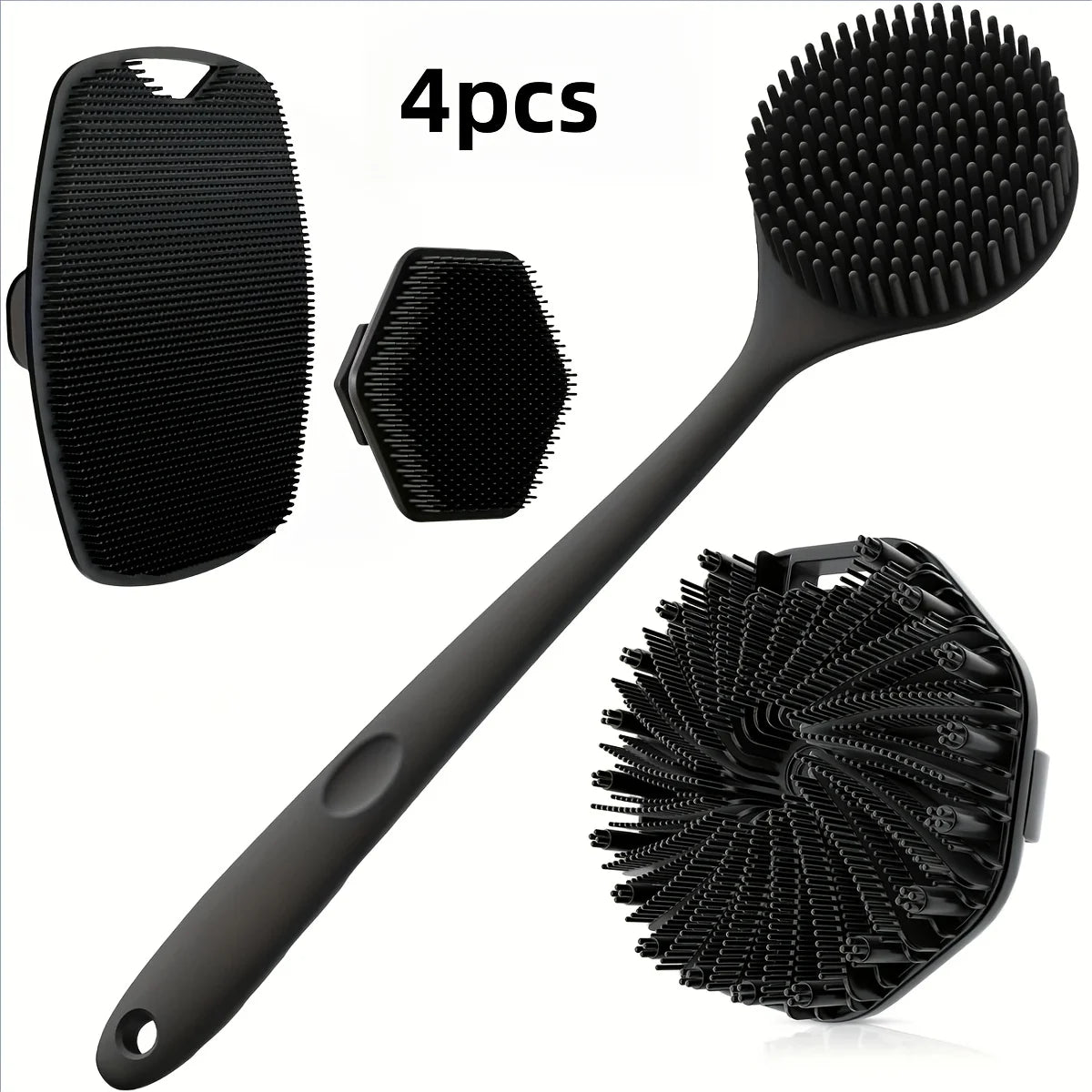 1-4-piece bath brush set Soft silicone bath brush with non-slip