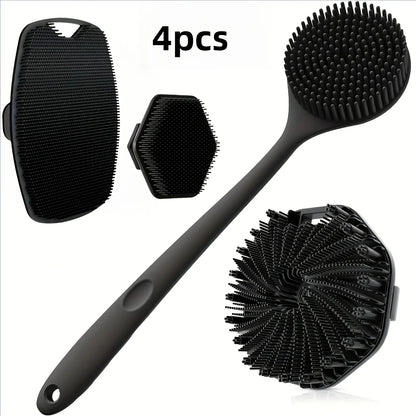 1-4-piece bath brush set Soft silicone bath brush with non-slip