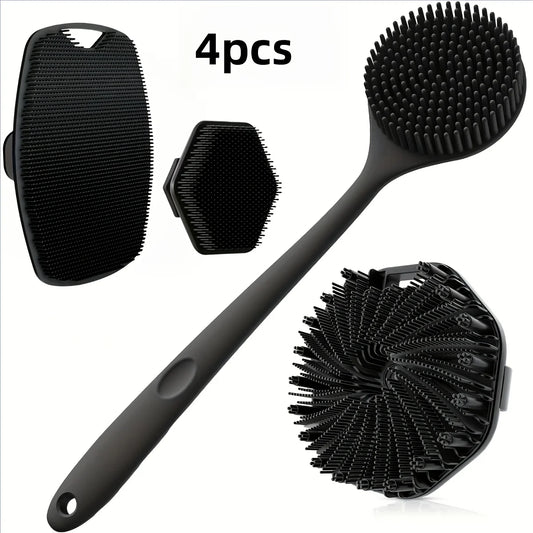 1-4-piece bath brush set Soft silicone bath brush with non-slip