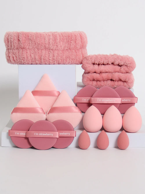 18 piece headband set. 1 hair band & 2 wrist bands & 3 make-up Sponges