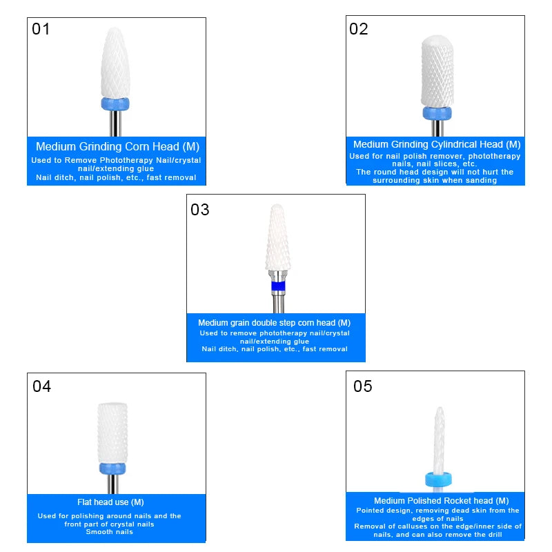 5 Pcs Ceramic Milling Cutter Manicure Nail Drill Bits Electric Nail
