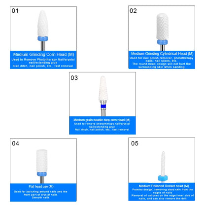 5 Pcs Ceramic Milling Cutter Manicure Nail Drill Bits Electric Nail