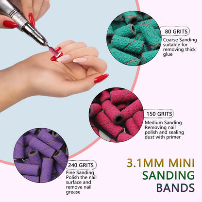 100pcs 3.1mm Mini Sanding Bands Kits Nail Drill Bits Mandrel Sets