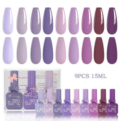 JR 9pcs 15ml gel nail polish set Including Red Pink Nude Gel Polish