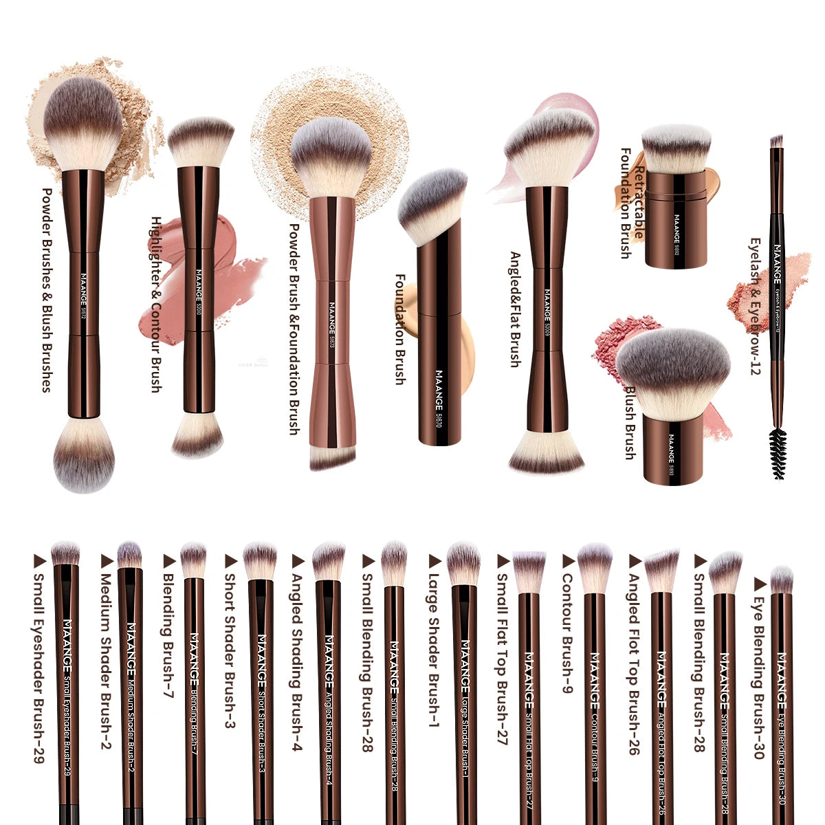 MAANGE 20pcs/set Pro Makeup Brushes Double Ended Foundation Concealers