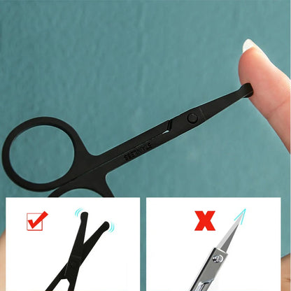 Unisex Stainless Steel Black Round Head Safe Nose Hair Scissors (Do