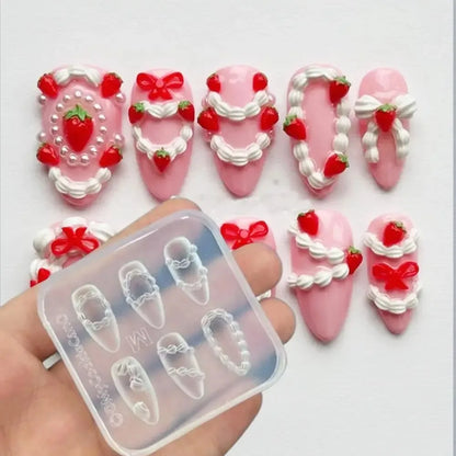 Cake Cream Lace Heart Silicone Nail Mold Sweet Y2K Nail Art