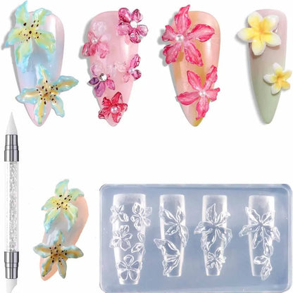 1Pcs 3D Bowknot Silicone Nail Molds+1Carving Pen Y2K Ballet Style