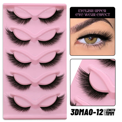 GROINNEYA 5 pairs Cat Eye Lashes Faux Mink Eyelashes Clear Band Lashes Natural Look Wispy Mink Eyelashes Full Strip Lashes