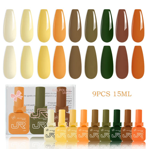 JR 9pcs 15ml gel nail polish set Including Red Pink Nude Gel Polish