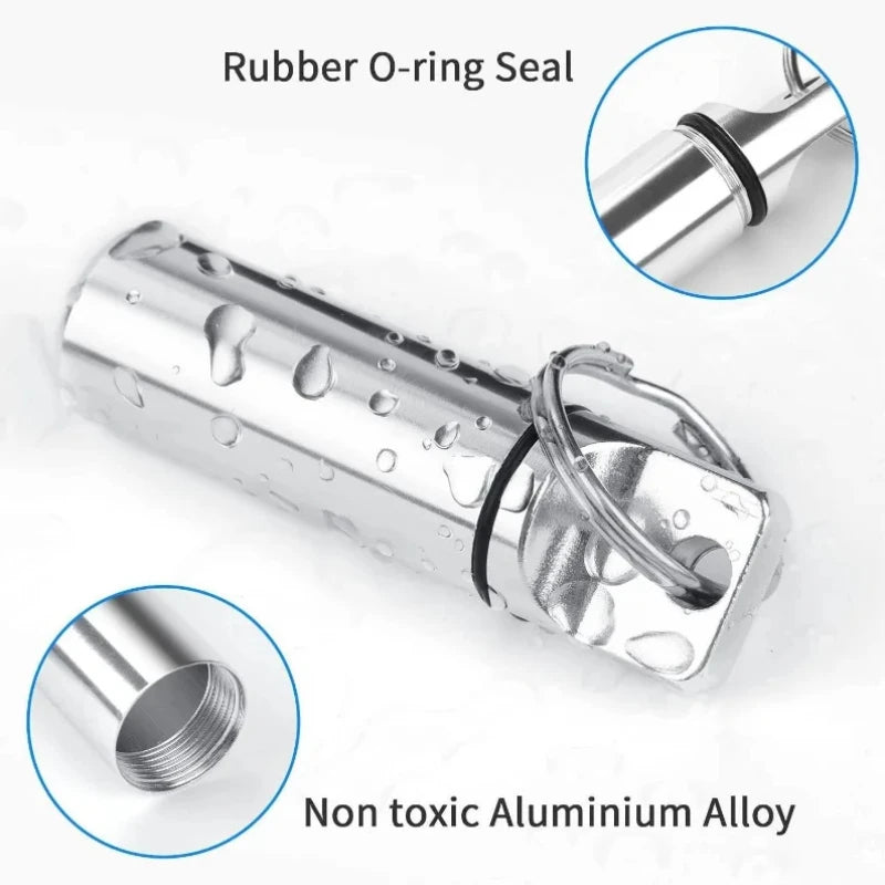 1pcs Waterproof Aluminum Pill Box Keychain Carabiner Medicine Case