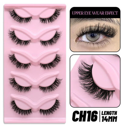 GROINNEYA 5 pairs Cat Eye Lashes Faux Mink Eyelashes Clear Band Lashes Natural Look Wispy Mink Eyelashes Full Strip Lashes