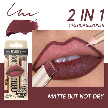 USHAS 12 Color Lip Liner + LIPSTICK Set Easy Coloring Matte Lipstick