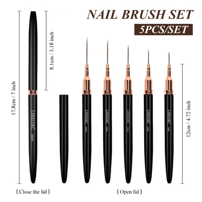 LIMEGIRL 5Pcs Professional Nail Art Liner Brush Line Stripes DIY