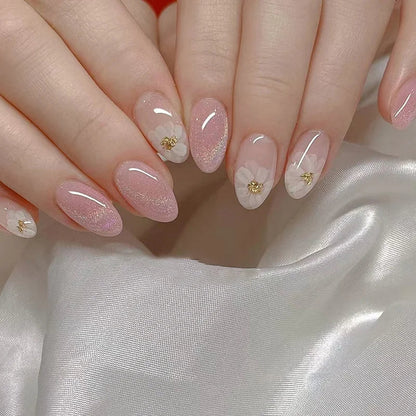 24Pcs Cute Oval False Nails Reusable And Adhesives Aesthetic False Almond Nails Complete Nail Kit Acrylic Press On Set For Gel
