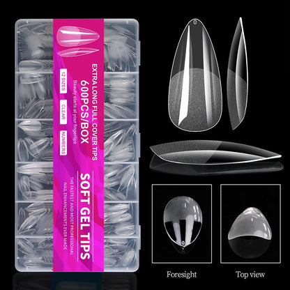 100/600Pcs Short Almond Nail Tips Soft Gel Nail Tips Full Cover False