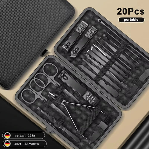 8/12/15/20/24pcs black Nail clipper set Pedicure knife Stainless steel