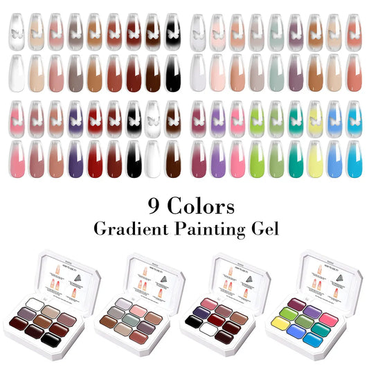 LIMEGIRL 9 Color Gradient Painting Gel Nail Art Gradient Color DIY