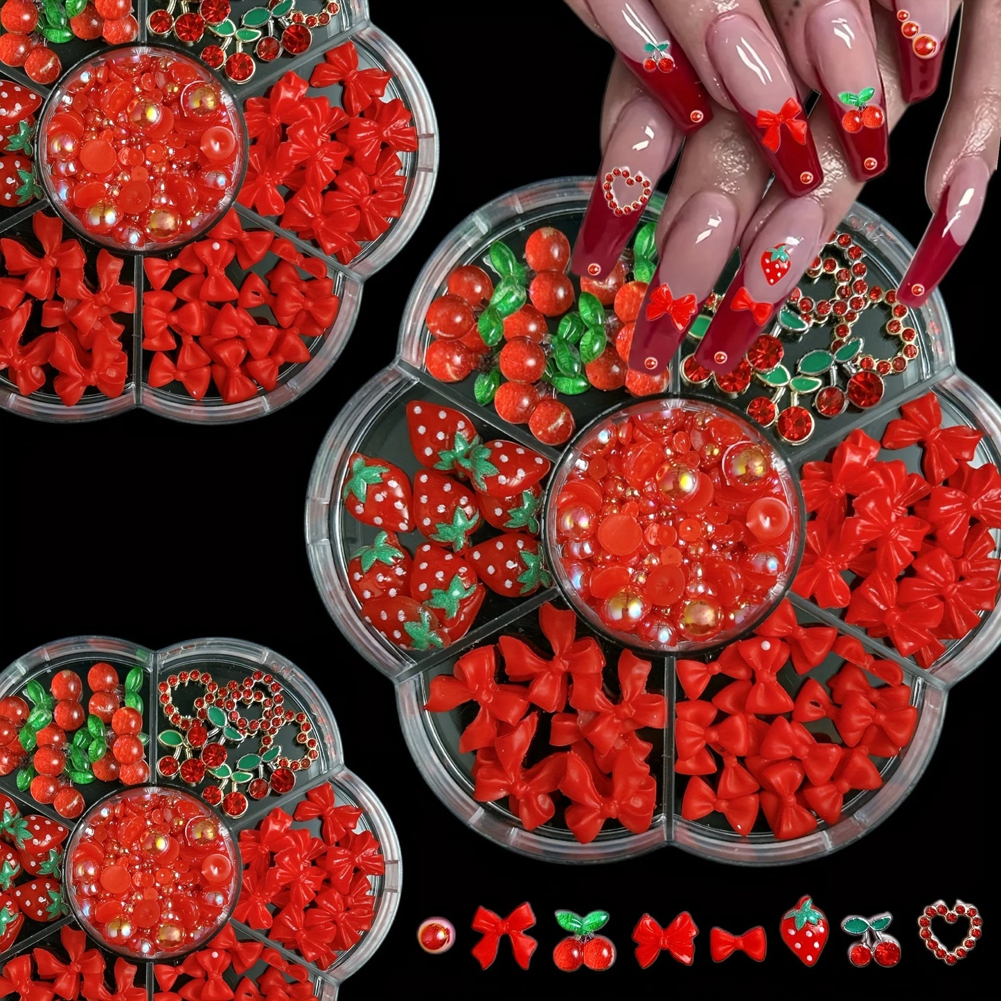 100PCS Random Mixed Strawberry Flowers Nail Charms Sweet Resin