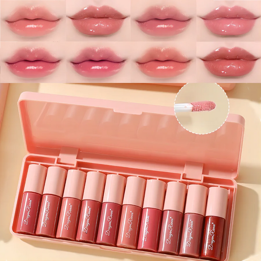 Set of 10 Fine Shimmer Lip Glosses, Easy-To-Apply Lip Glaze,