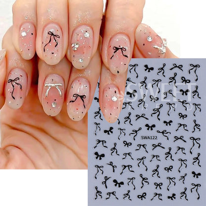 4/8pcs Bowknot Ribbon Nail Stickers Mini Kawaii Lace Bow Tie Design