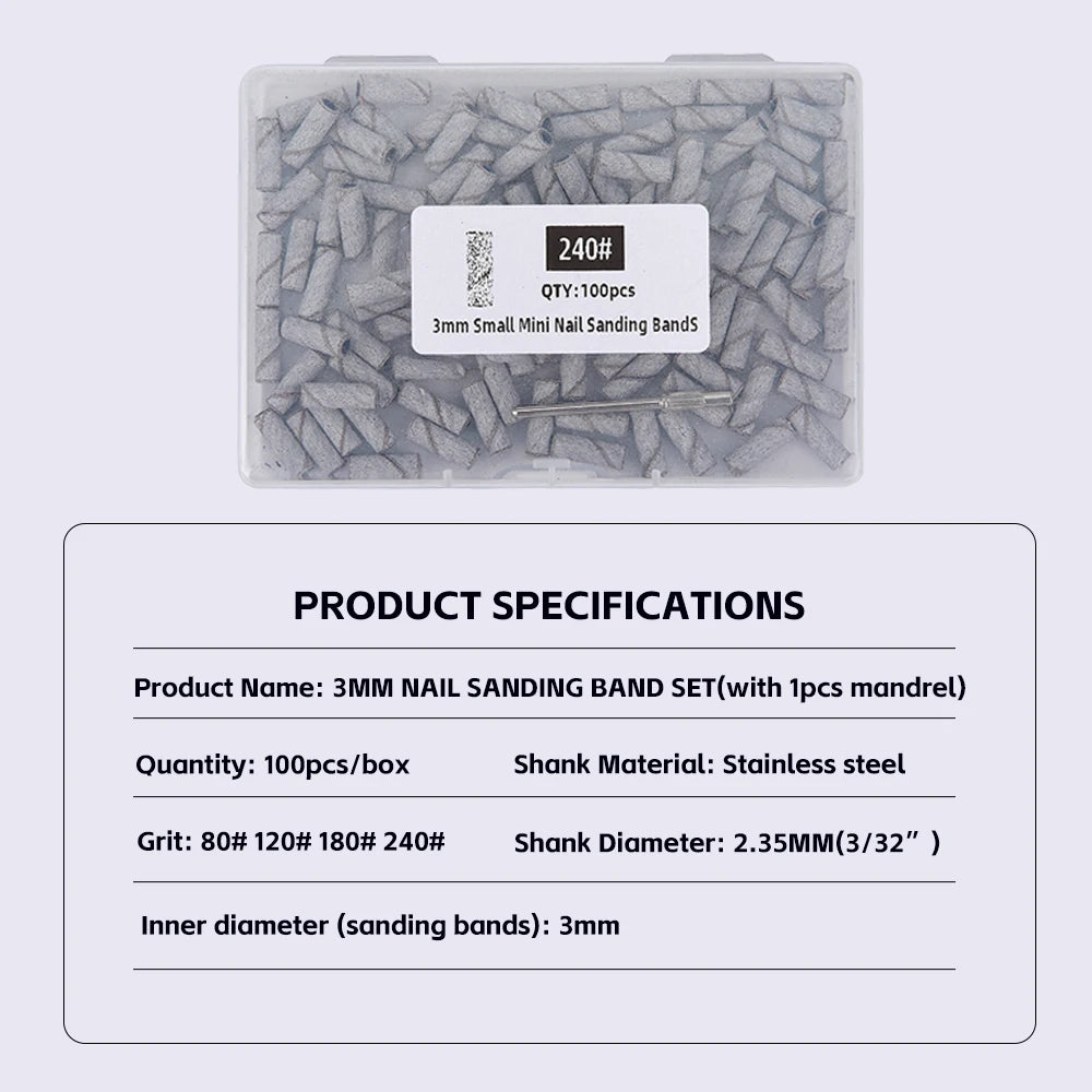 3mm Nail Sanding Bands-80/120/180/240 Grit Mini Nail Drill Bit