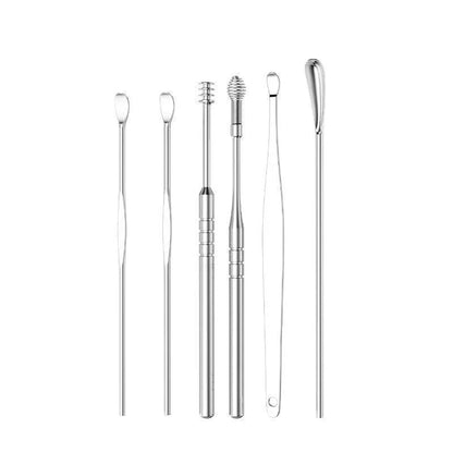 Stainless Steel Ear Wax Removal Tool 6 Piece Set Spiral Rotating Ear