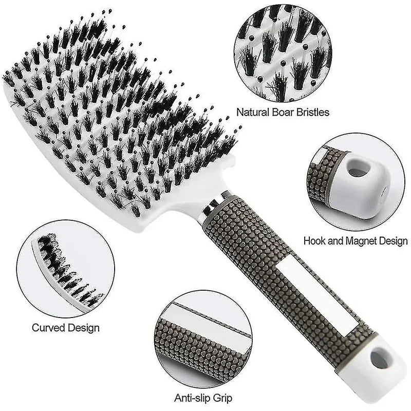 Hair Brush Scalp Massage Comb Hairbrush Boar Bristle Nylon Women Wet