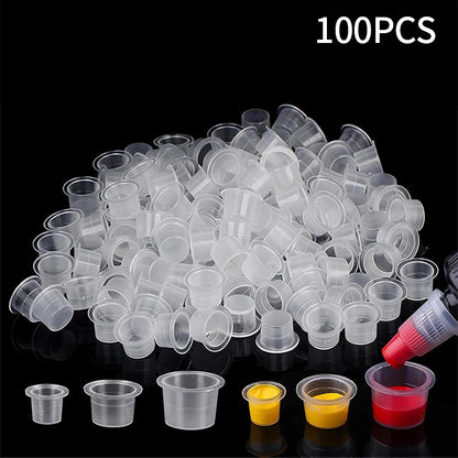 100Pcs Tattoo Ink Cups POSEIDON Plastic Pigment Clear Permanent Makeup