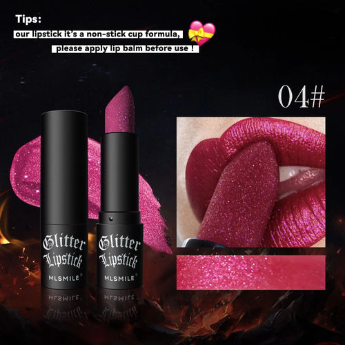 7Colors Glitter Lipstick Waterproof Long Lasting Diamond Pearlescent