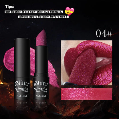 7Colors Glitter Lipstick Waterproof Long Lasting Diamond Pearlescent