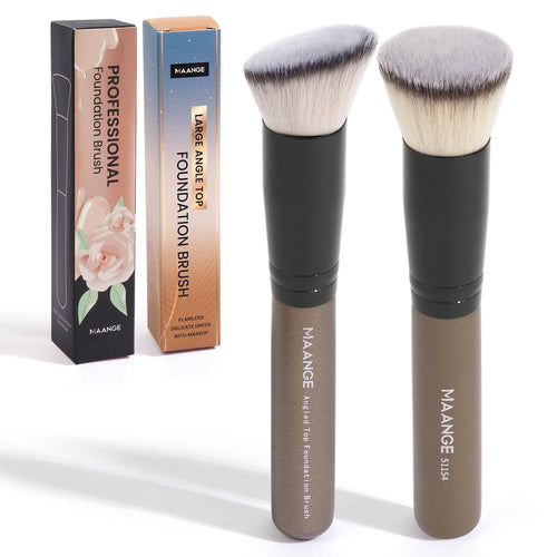 MAANGE 2PCS Foundation Makeup Brush Set Flat Angled Kabuki Powder