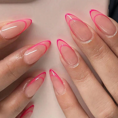24pcs Long Almond Fake Nails White French Press on Nails Simple Full
