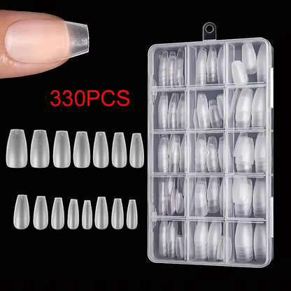 Box of 330 Short Almond Nail Tips - Upgraded Matte Gel Nail Stickers,