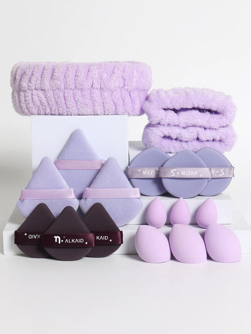18 piece headband set. 1 hair band & 2 wrist bands & 3 make-up Sponges