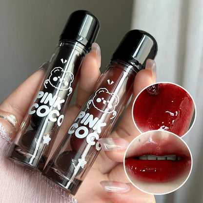 PINKCOCO Bear Doodle Mirror Lip Glaze — Long-Lasting Shiny Lip Gloss,