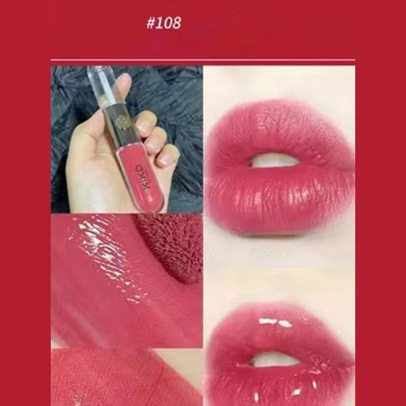 Double Head Mirror Lip Gloss Moisturizing Transparent Gloss Cherry Red Gloss Double Touch Lipstick Retro Red Long-lasting