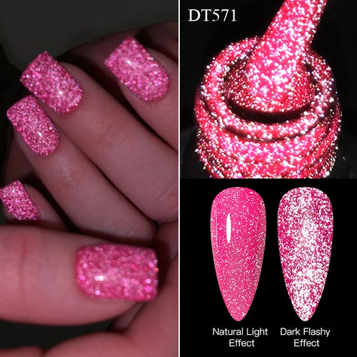 MEET ACROSS 7ml Pink Fluorescent Reflective Gel Nail Polish Glitter