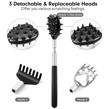 Telescoping Back Scratcher with 3Pcs Detachable Scratching Heads,Bear