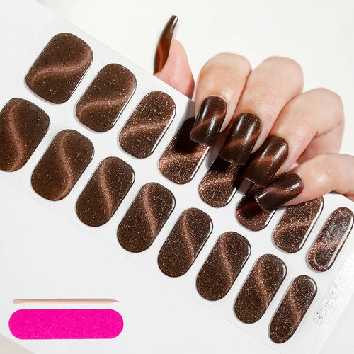 16Tips Semi-Cured Gel Nail Sticker Pure Color UV/LED Lamp Gel Nail