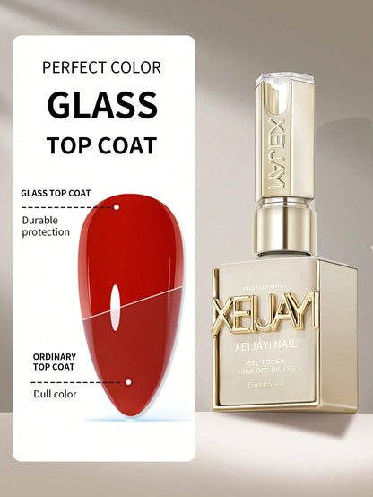 15ml Glass Top Coat Long Lasting Clear Rubber Top Coat LED UV