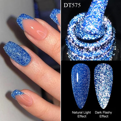 MEET ACROSS 7ml Pink Fluorescent Reflective Gel Nail Polish Glitter