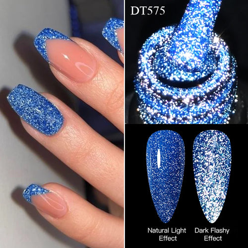 MEET ACROSS 7ml Pink Fluorescent Reflective Gel Nail Polish Glitter