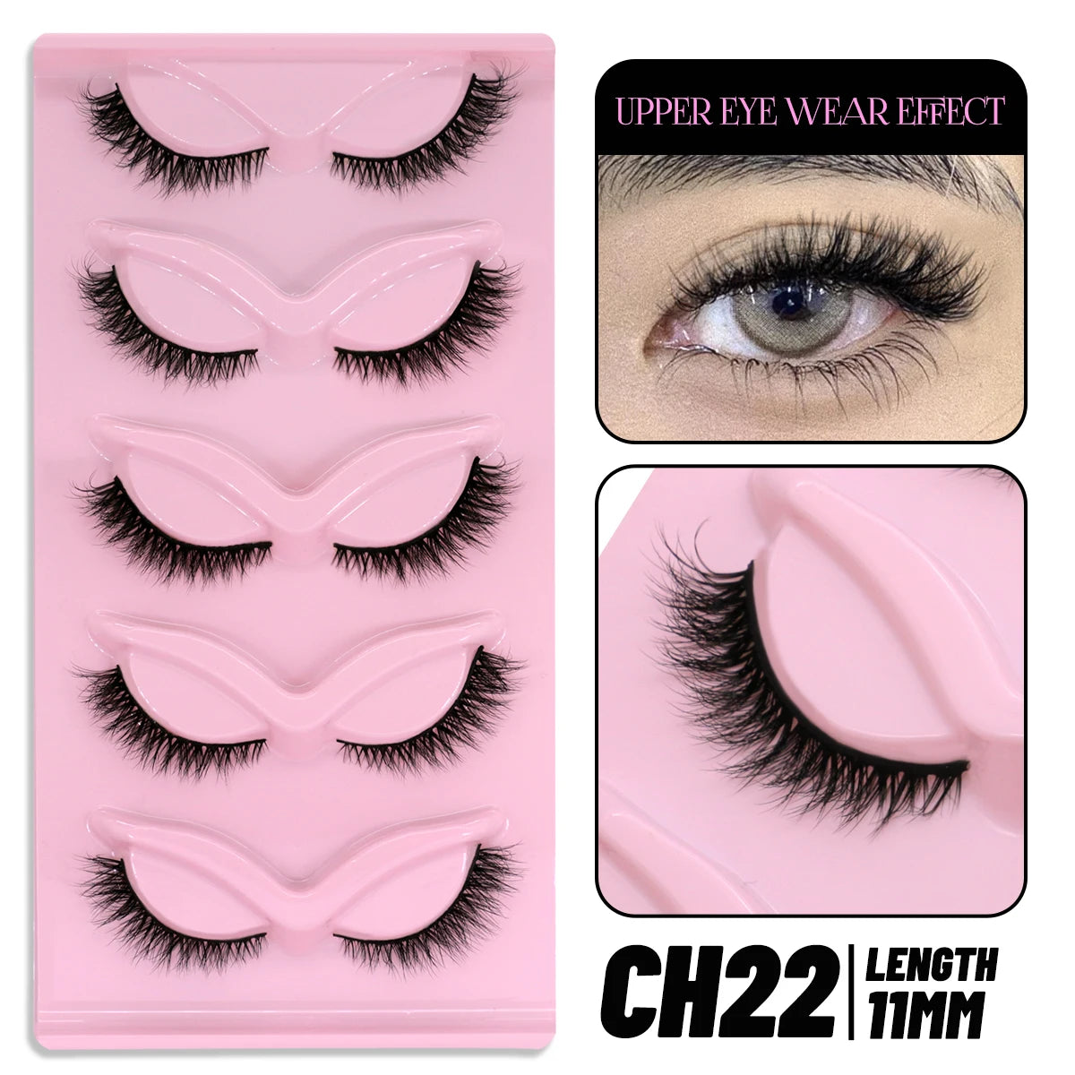 GROINNEYA 5 pairs Cat Eye Lashes Faux Mink Eyelashes Clear Band Lashes Natural Look Wispy Mink Eyelashes Full Strip Lashes